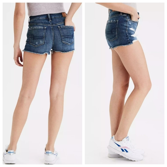 AEO Hi-Rise Destroyed Cheeky Lace Jean Shorts - Picture 4 of 11